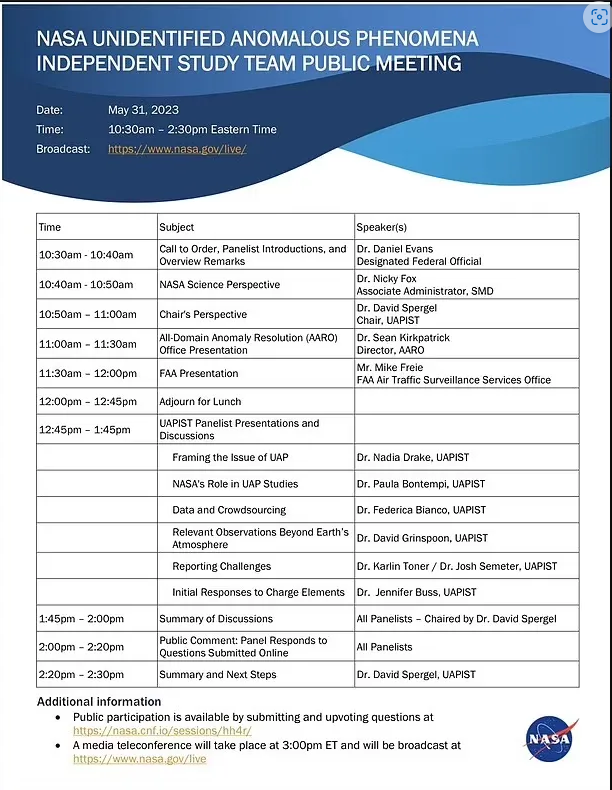 NASA举行关于UFO的历史性公开会议，首次展示调查结果